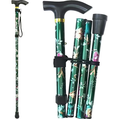 Canne de marche pliable Canne de marche pliante à 5 niveaux, support d'escalade léger pliable, hauteur Impression vert (1/5)