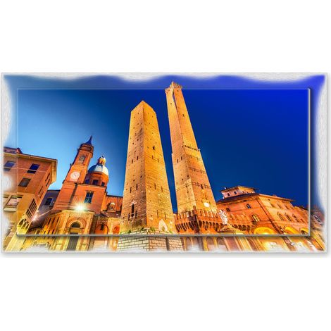 Lupia - Quadro moderno su Tela con Cornice stampata NEWEXT 75x135 cm, paesaggi localismi italiani, per casa soggiorno capezzale camera da letto hotel ufficio, BOLOGNA PANORAMA NOTTE (1/4)