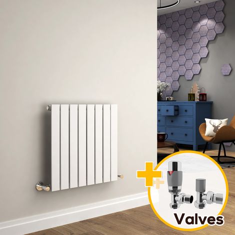 ELEGANT 600 x 600 mm White Horizontal Radiator Designer Radiator Flat Panel Bathroom Central Heating + Chrome Thermostatic Radiator Valves (1/5)