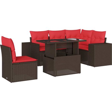 6-teiliges Gartensofa-Set mit Kissen, braun, Polyrattan vidaXL (1/5)