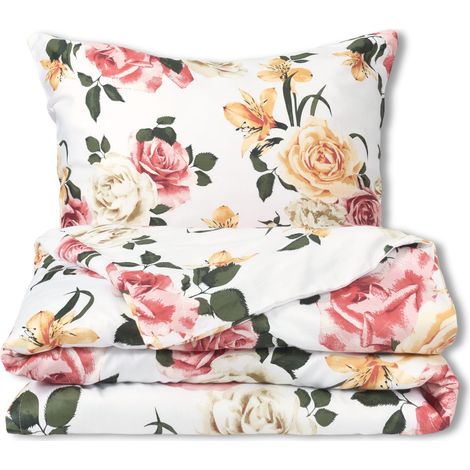 Satin Bettwäsche Set 220x200 EXKLUSIV Bunte Blumen Frühling (1/5)