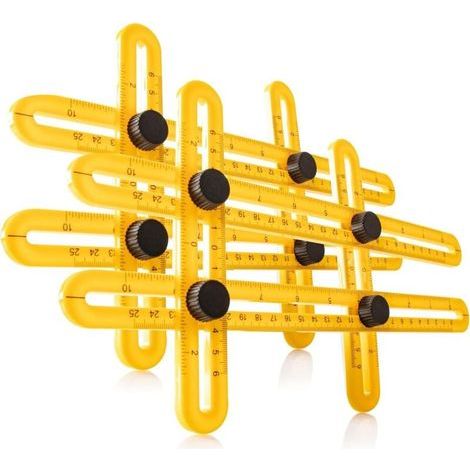 (2 pezzi – Giallo) 2x Goniometro – Multiangolo – Righello multifunzionale a 8 lati – Dispositivo di misurazione angolare – Campo di misura (1/4)