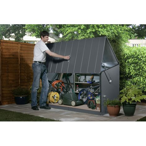 Arcón de jardín de metal para guardar objetos de forma segura - 196 x 89 x 113 cm - Superficie 1,74 m2 - 1500 L - Trimetals - color gris antracita