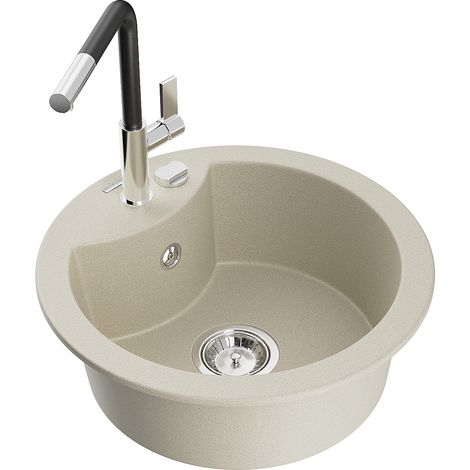 Mexen Diego 1-Becken-Granitspüle mit Mischbatterie Flora, Beige - 6512-69-670401-07
