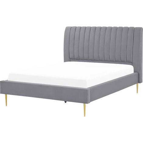 Letto imbottito velluto grigio e oro rete a doghe testiera alta 140 x 200 cm Marville (1/5)