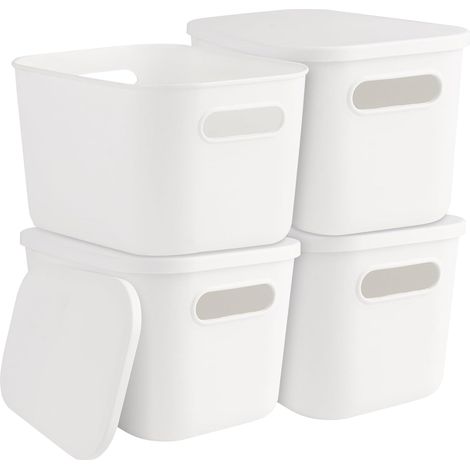 Aufbewahrungsboxen – 4er-Set – Kunststoff – mit Deckel und Griff – stapelbar für Küche und Bad – Weiß, 26 x 18 x 16 cm (1/5)