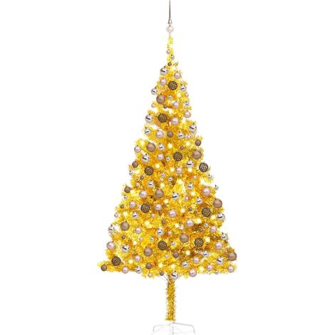 vidaXL Künstlicher Weihnachtsbaum Beleuchtung & Kugeln Gold 210 cm (1/5)