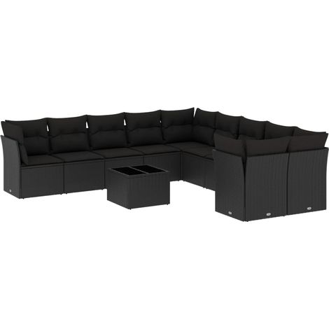 Maison Exclusive - Set Divani da Giardino 11 pz con Cuscini in Polyrattan Nero (1/3)