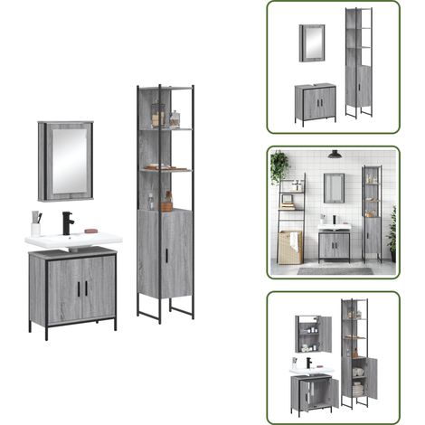The Living Store Ensemble de meubles de salle de bain 3 pcs Sonoma gris - Rangement salle de bain (1/5)