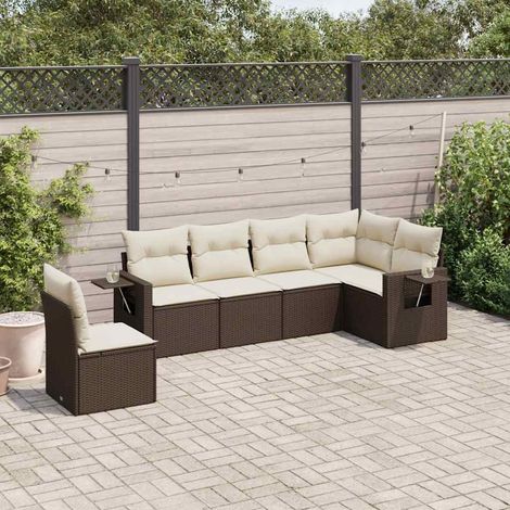 Set sofás de jardín 6 piezas y cojines ratán sintético marrón vidaXL (1/5)