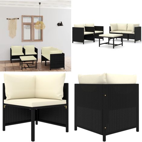 5-tlg. Garten-Lounge-Set mit Kissen Poly Rattan Schwarz - Gartengeräte - Loungemöbel - Gartenloungeset - Outdoormöbel - Rattanmöbel - Home & Living (1/5)