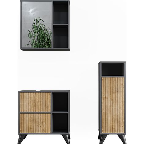 Set di mobili da bagno Leano, Antracite/quercia di montagna, 3 parti, Vicco