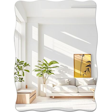 Modern Wall Mirror Stickers Acrylic Wavy Edge 40 x 30 cm Mirror Adhesive Wall Sticker for Bathroom, Bedroom, Home Entrance (1/5)