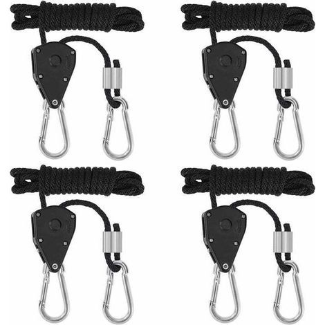 4 Pcs Cordes à cliquet avec Crochets pour Lampe ou Plantes, Corde de Crochet Réglable 180cm de Long (2 Paire)