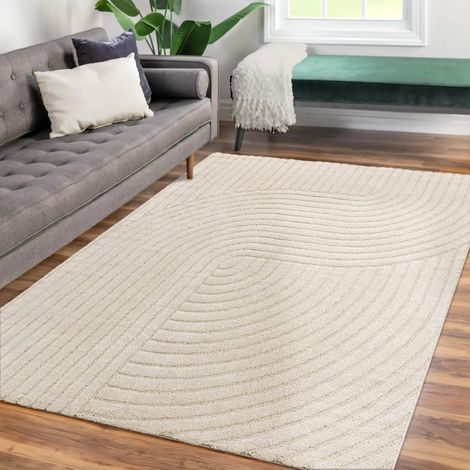 Wohnzimmer Teppich Esszimmer Kurzflor Japandi Skandinavisch Boho Arches Soft Uni 160 cm x 220 cm x 18 mm Creme Rechteckig (1/5)