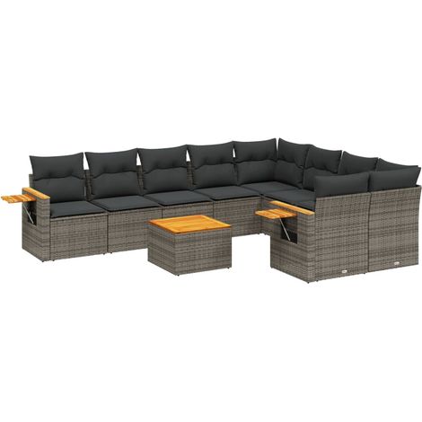 vidaXL Set Divano da Giardino 10 pz con Cuscini Grigio in Polyrattan (1/5)