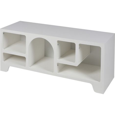 Meuble TV blanc 5 niches MDF 120x40xH50cm – Charge max 50kg – Design organique pour rangement accessoires – Fornord (1/3)