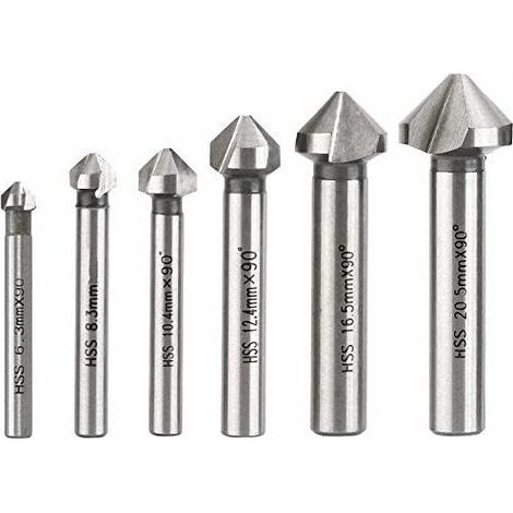 6 PCS Fraise à Chanfreiner, Fraise Conique Métal Foret à Noyer en Acier Rapide HSS 6.3/8.3/10.4/12.4/16.5/20.5mm (1/5)