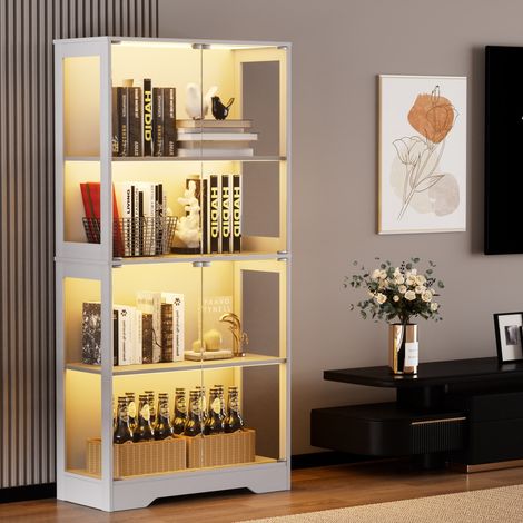 BLANKETSWARM - Vitrine en verre avec LED, 80×35×165 cm Vitrine pour collection avec portes en verre, Vitrine salon avec 4 étagères, Meuble vitrine verre pour la Maison et le Bureau,Blanc (1/5)