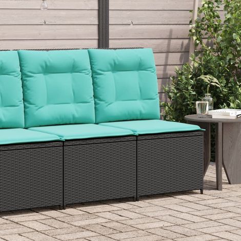 Canapé de jardin inclinable en résine tressée noir avec coussins turquoise 54 x 67 x 95 cm - PANGIVO (1/5)