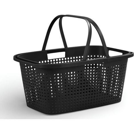ORION91oficial® - Cesta Grande Plástico con Asa de transporte 38L 10Kg Max 59,5x39x26 cm Color Negro Compra Colada - spaziOrion91 - Pack x2 (1/4)
