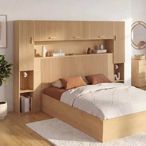 Somier JULIETTE de 226 cm con espacio de almacenamiento, efecto de listones y listones de madera (1/5)