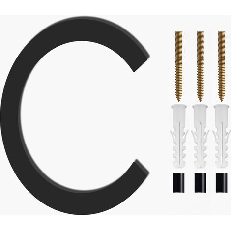 Modern brushed metal door number plate - 5 inches, 125 mm high, black (letter C) (1/5)