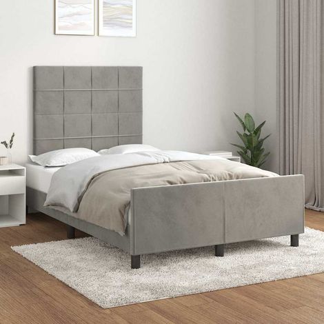 Cadre de lit 120 x 200 cm avec tête de lit, velours gris clair, sans matelas - PANGIVO (1/5)