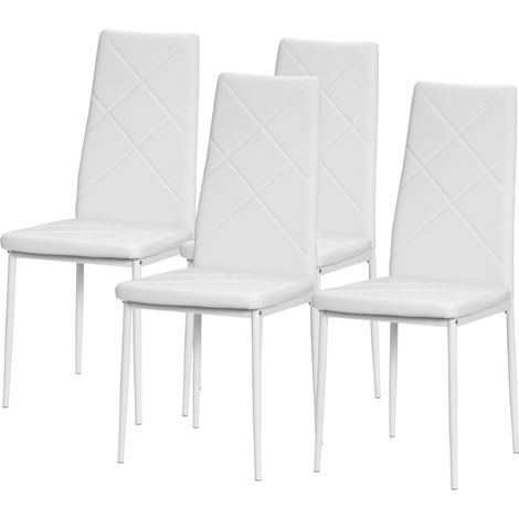 Set aus 4 Hochstühlen, hohe Rückenlehne, weißes Kunstleder, Stahlbeine