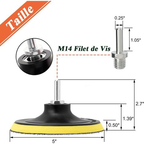 Lot de 2 - Plateaux De Ponçage 125 mm Disques Abrasifs Velcro Assiette Avec Filetage M14 Fermeture Auto-Agrippante Plaque De Support (1/5)