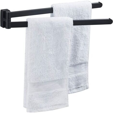 Matte Black Towel Rack - 2 Arm Swivel Towel Holder - Wall Mounted Bath Towel Rack - Double Stainless Steel - For Bathroom, Kitchen, Shower - 40cm (1/5)