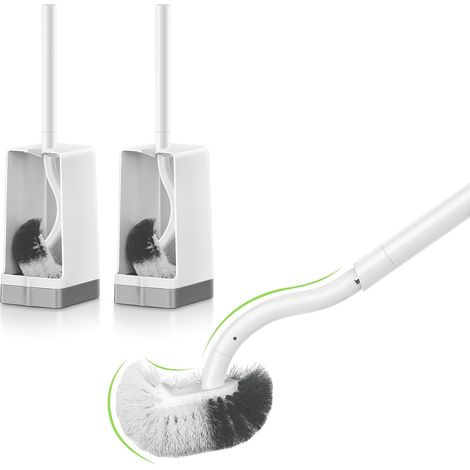 Brosse Toilettes WC,Cuvette de Toilette Compacte et Mince avec Support pour Rangement de Salle de Bain-Brosse de Toilette Robuste,Nettoyage en Profondeur(2P Blanc) (1/5)