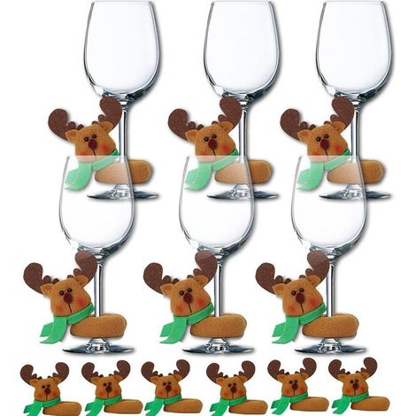 Lotto di 6 marchio occhiali di Natale charms per il bicchiere di vino (babbo natale, pupazzo di neve, renna) (1/5)