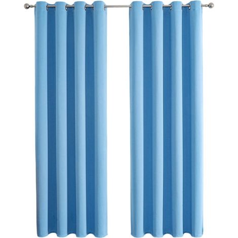 Ensemble de 2 Rideaux Occultants Thermiques à Oeillets Unis - Décoration Fenêtre Chambre 100x200cm - Bleu Ciel