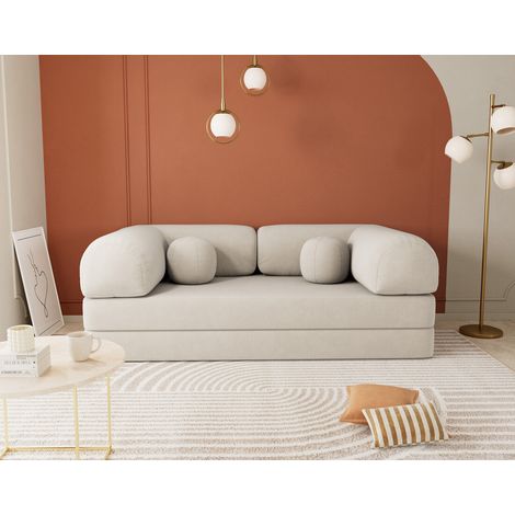 Lisa Design – Canapé convertible 3 places en velours texturé – Couchage occasionnel – Coussins déhoussables – Style contemporain – Beige (1/5)