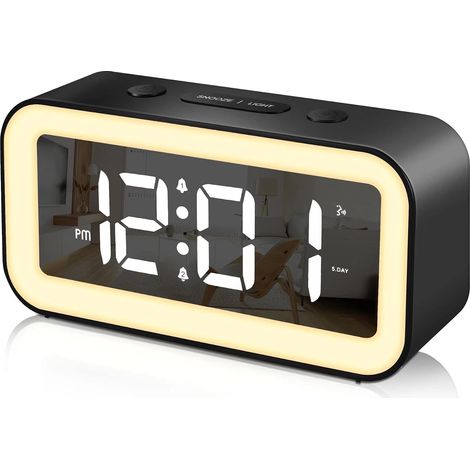 Réveil Numérique, Horloge Numérique LED avec Veilleuse Réglable Lumière Fonction Snooze 2 Alarme 12/24Hr Alimenté par USB Reveil Numerique Enfant Ado Adulte Chambre Chevet(Noir) (1/5)