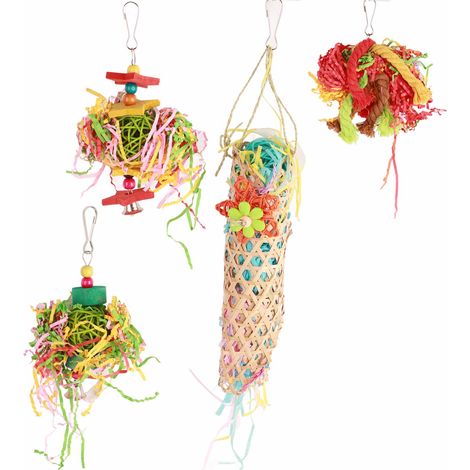 Ensemble de jouets à déchiqueter pour oiseaux, colorés, à suspendre en cage, pour perroquets et calopsittes. (1/5)