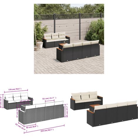 8-tlg. Garten-Sofagarnitur mit Kissen Schwarz Poly Rattan - Gartenmöbel - Esstisch - Lounge Set - Outdoor Möbel - Rattan Gartenmöbel - Home & Living (1/3)