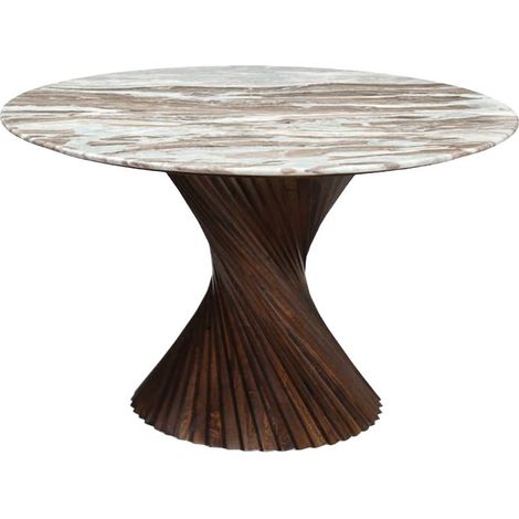 Table à manger ronde en bois de manguier et marbre Roselia (1/5)