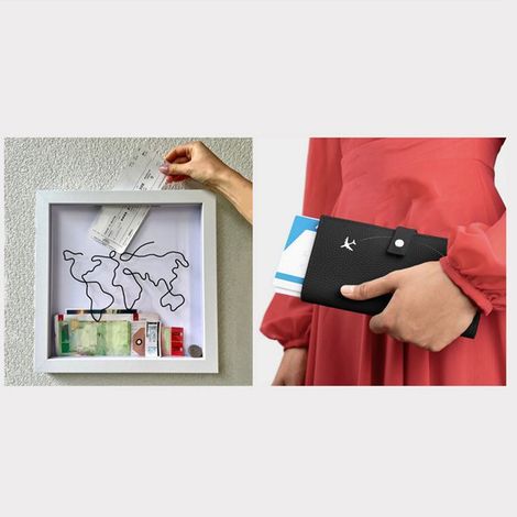 1 couleur : blanc  Matériaux : acrylique et bois  Boîte de collection pour objets de voyage, boîte de rangement pour tickets, porte-cartes postales.