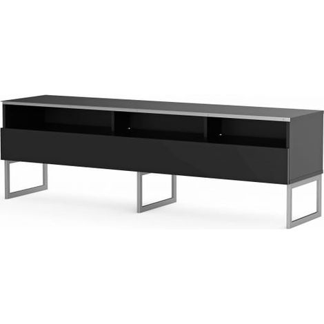 Meuble TV 3 niches 1 porte mélaminé noir et pieds métal Catania 160cm (1/5)