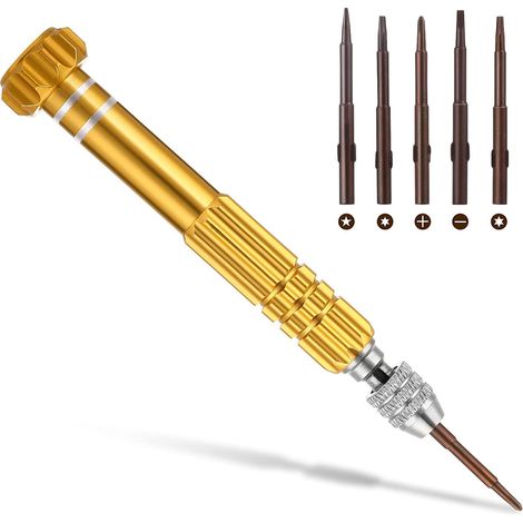 BEBUSINGOTO Juego de mini destornilladores 5 en 1, destornillador Phillips ranurado multifuncional, apto para gafas, relojes, joyas y reparación de computadoras. (1/5)