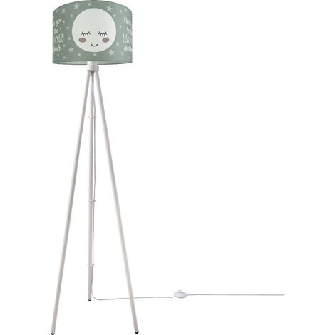 Paco Home Lampe pour enfants Lampadaire  Chambre d'enfant Lampe avec motif lune E27  Trois Pieds Blanc + Ampoule,  Gris (Ø38 cm)