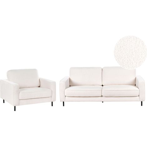 Living Room Set 4 Seater SAVALEN Boucle White