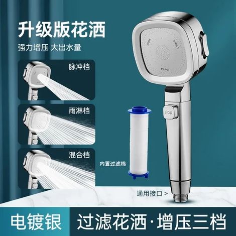 (Argent) Pommeau de douche à pression forte 3 modes avec filtre, grand débit, douchette à main haute pression, accessoires de douche pour la maison (1/5)