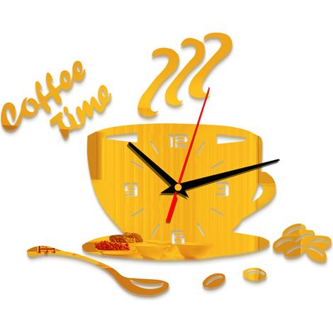 Tasse café murale en acrylique moderne, horloge silencieuse à chiffres creux, autocollant mural design horloge déco (1/5)