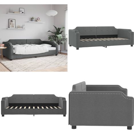 Lit de repos gris foncé 100x200 cm tissu - Lit Deux Places - Canapé Convertible - Lit Invité - Mobilier Salle Séjour - Meuble Chambre - Home & Living (1/5)