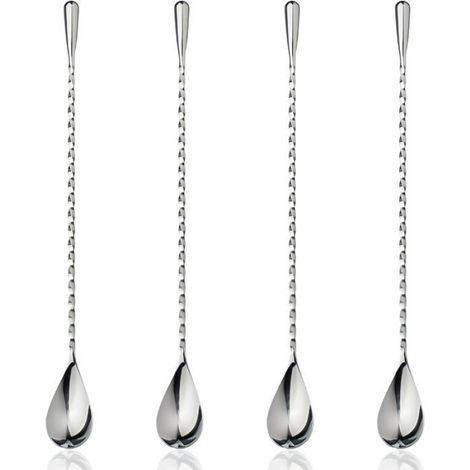 4 Cuillère à cocktail, Acier inoxydable 304, Design torsadé, Longueur 30cm, Pour bar maison restaurant (1/5)