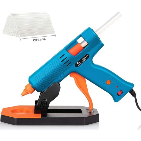 Hot Glue Gun 150W Hot Glue Gun with 35pcs Sticks (150mm) Fast Heating with 5 Adjustable Temperatures, Storage Base, Craft, DIY, Home, Craft, Office-Blue (1/5)