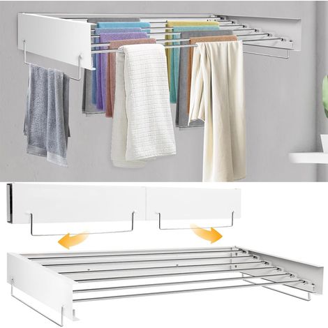 Étendoir à linge mural, de balcon, pour intérieur et extérieur Avec accessoires, 100 x 13 x 50.5 cm, Blanc (1/5)